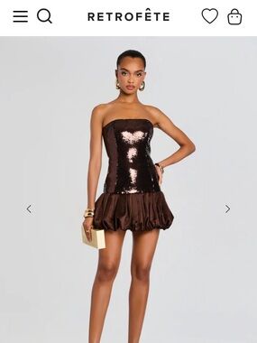 Retrofete Brown Sequin Strapless Bubble-Hem Mini Dress